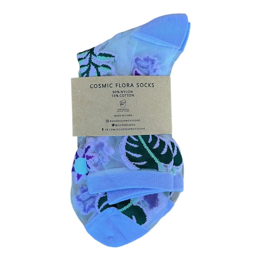 Goddess Provisions Embroidered Sheer Mesh Ankle Socks in Purple Cosmic Flora